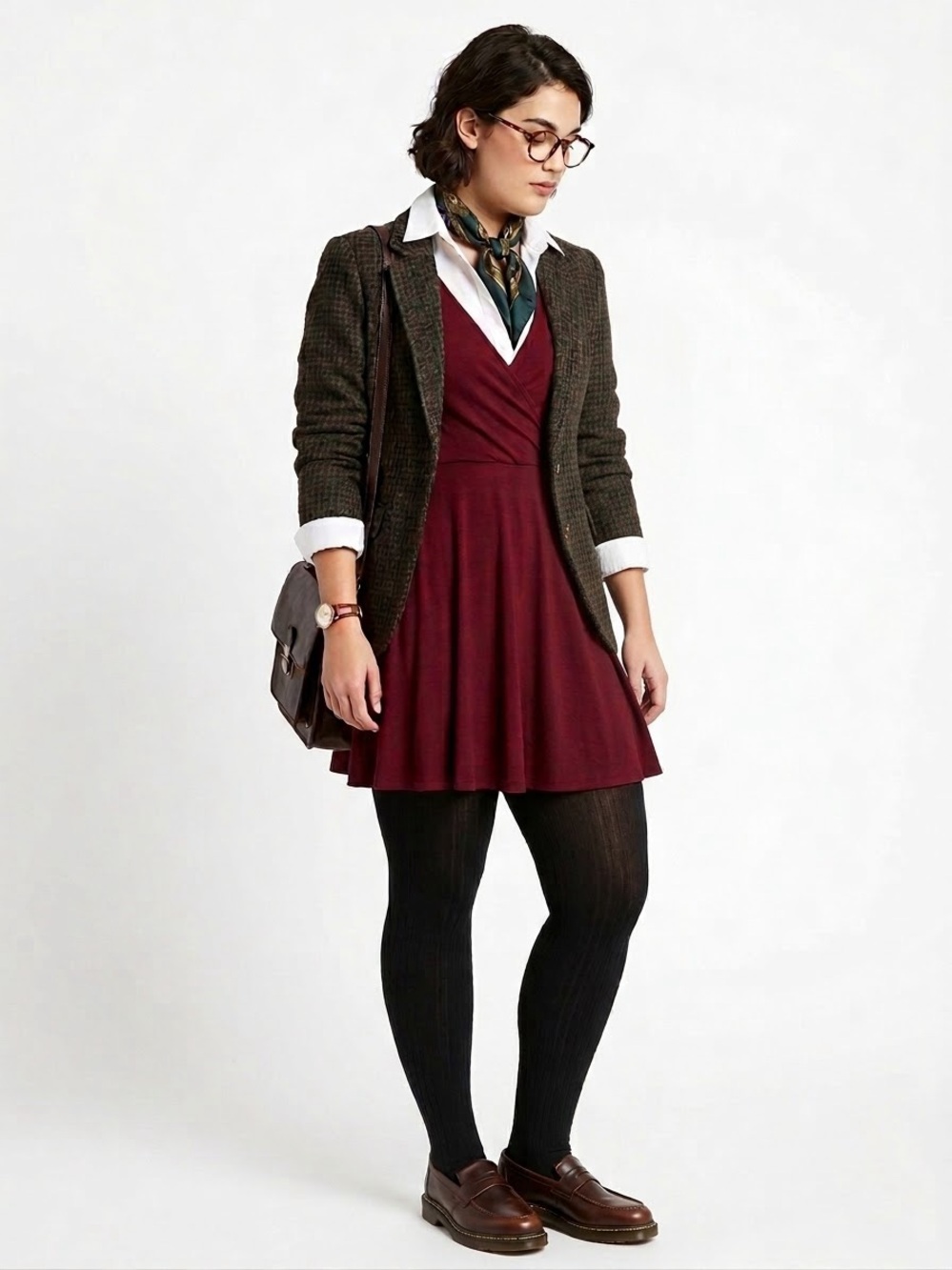Forever 21 Burgundy Faux-Wrap Skater Dress Mid-Sleeve Size M